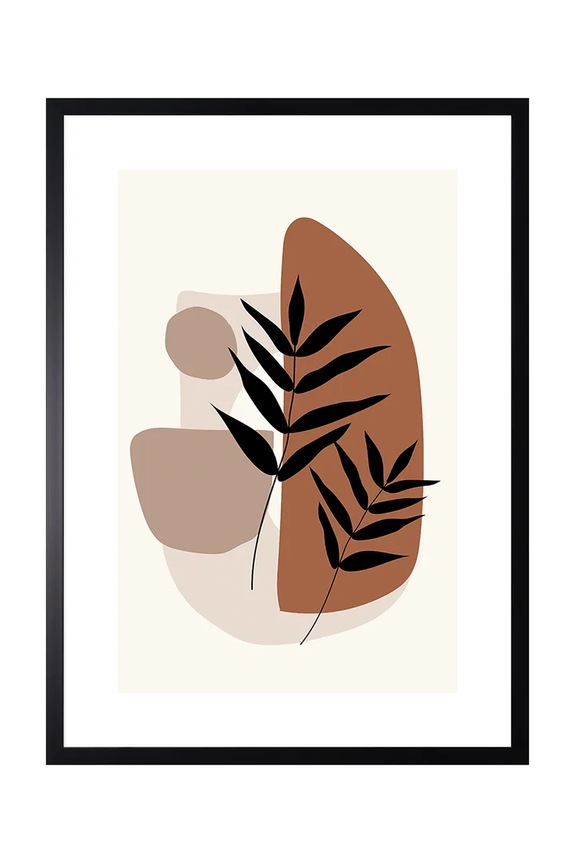 home & lifestyle dekoracja ścienna w ramie LEAFS ON ORGANIC SHAPES 50 x 70 cm multicolor 1541201.23078