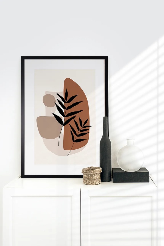 Salon i sypialnia home & lifestyle dekoracja ścienna w ramie LEAFS ON ORGANIC SHAPES 50 x 70 cm 1541201.23078 multicolor