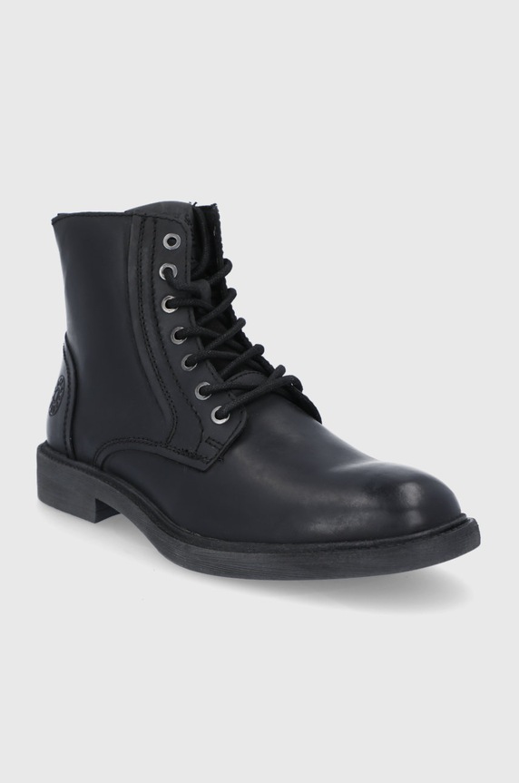 Jack & Jones trzewiki skórzane JFWKARL 12183116 czarny AA00