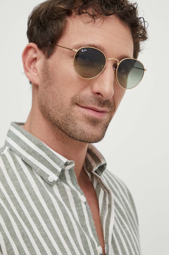 Ray-Ban okulary przeciwsłoneczne ROUND METAL złoty 0RB3447