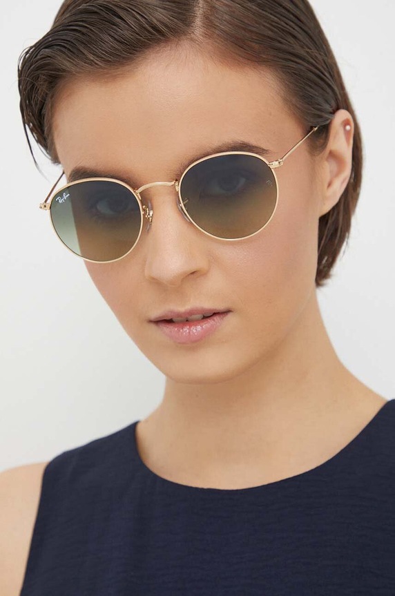 Ray-Ban okulary przeciwsłoneczne ROUND METAL 0RB3447 złoty AA00