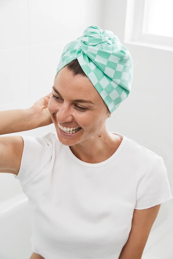 Turban za kosu Dock & Bay Check Mate tirkizna HAIRW.SUE.CHKMATE