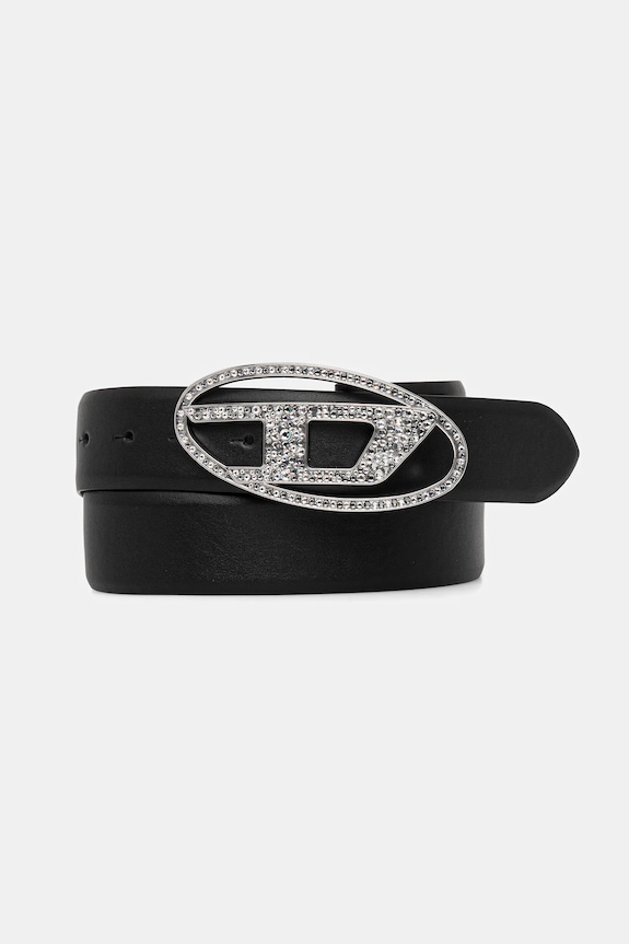 Kožený opasok Diesel OVAL D LOGO B-1DR STRASS čierna X09611.P6364