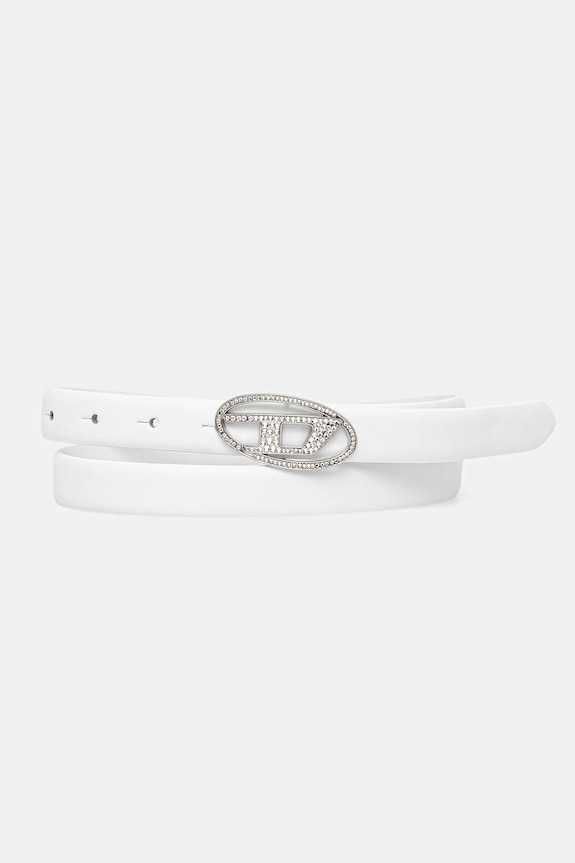 Kožený opasok Diesel OVAL D LOGO B-1DR STRASS 20 biela X09972.P6364