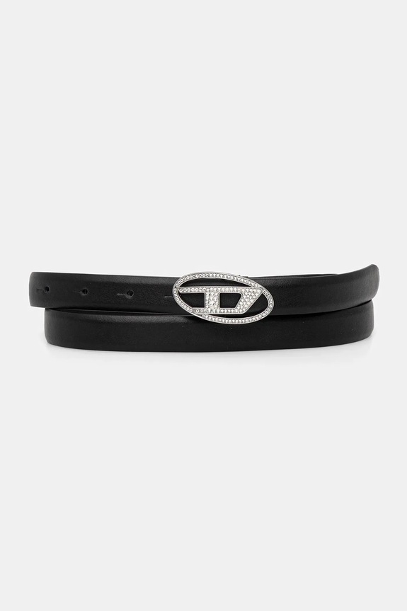 Kožený opasok Diesel OVAL D LOGO B-1DR STRASS 20 čierna X09972.P6364