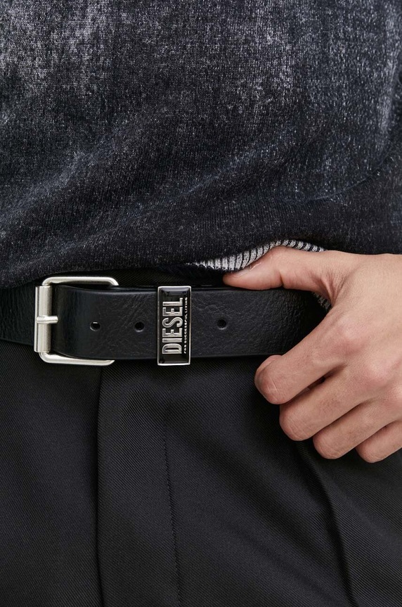 Akcesoria Diesel pasek skórzany B-GLOSSY LOOP BELT X09797.PR227 czarny
