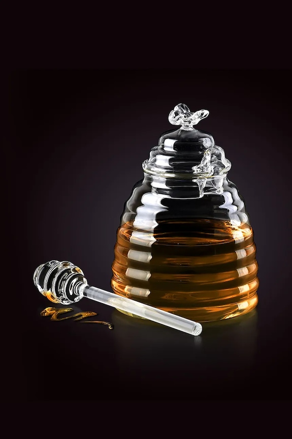 Affek Design borcan de miere cu lingură Basic Kitchen 500 ml transparent HTID5577