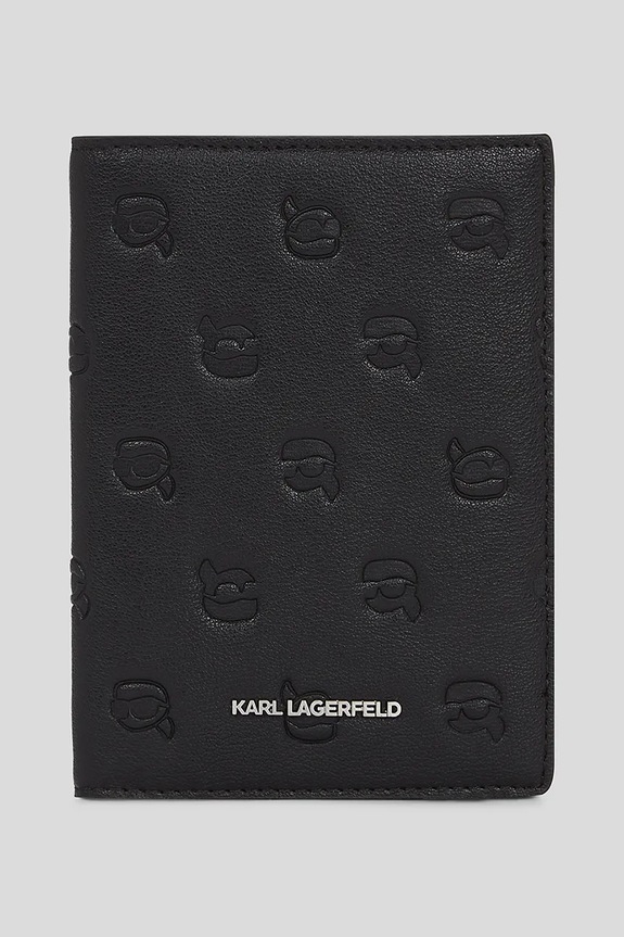 Puzdro na pas Karl Lagerfeld IKON MONOGRAM jemný vzor čierna A3W32003