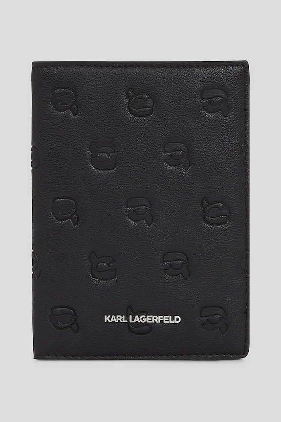 Puzdro na pas Karl Lagerfeld IKON MONOGRAM jemný vzor čierna A3W32003