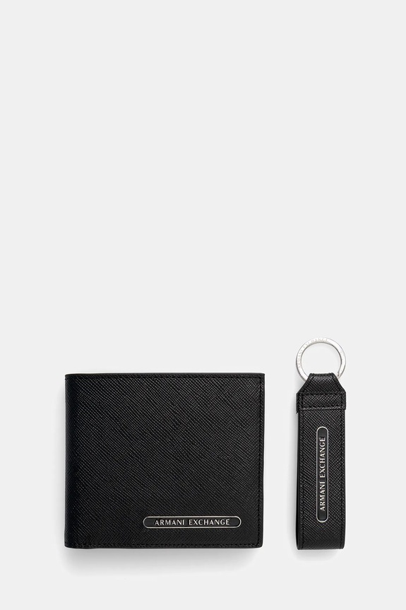 Kožená peňaženka + kľúčenka Armani Exchange usňová koža čierna XM001275.AF12702.NOS