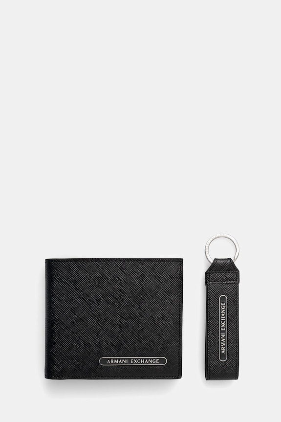 Kožená peňaženka + kľúčenka Armani Exchange usňová koža čierna XM001275.AF12702.NOS