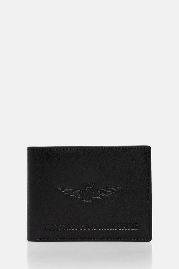 Usnjena denarnica Aeronautica Militare Zrnato usnje črna AM241