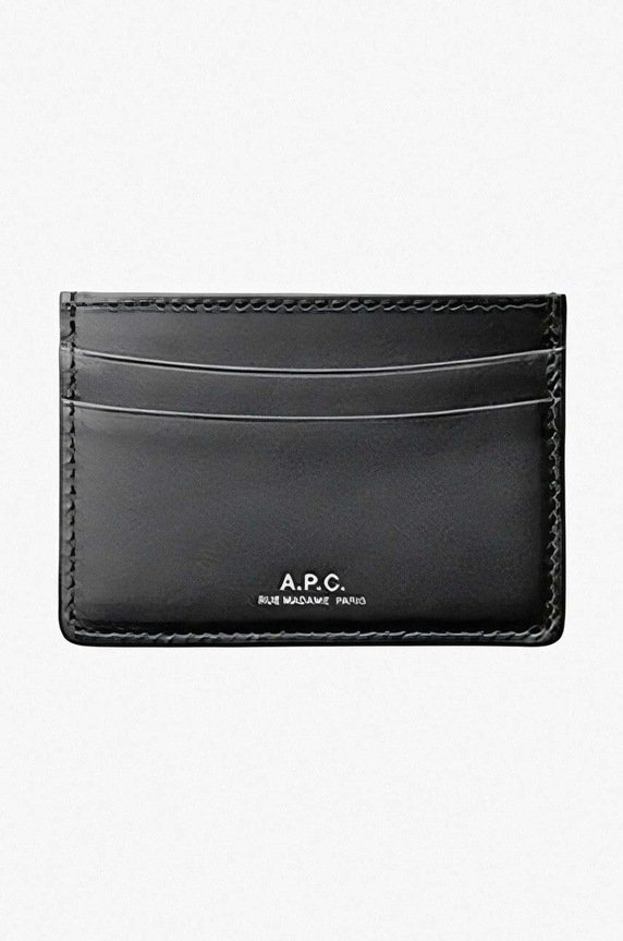 A.P.C. leather card holder Cartes Andre grain leather black PXAWV.H63028