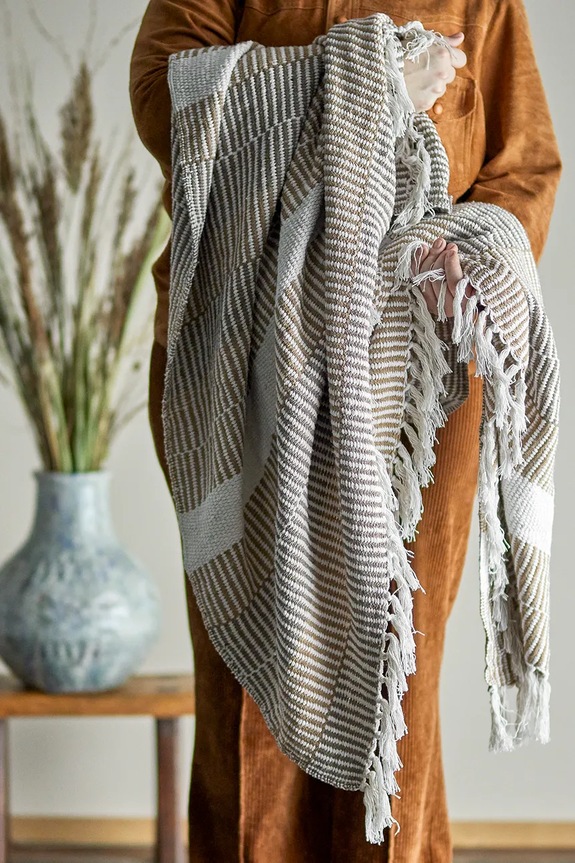 Βαμβακερή κουβέρτα Bloomingville Insel 160 x 130 cm μπεζ 82062377