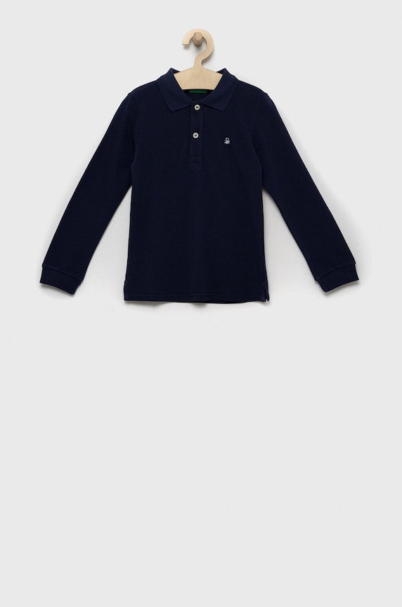 Dětské bavlněné tričko s dlouhým rukávem United Colors of Benetton s límečkem námořnická modř 3089G3009.P.NOS