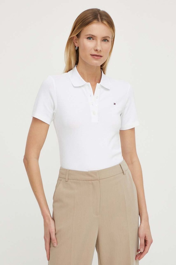 Tommy Hilfiger tricou polo uni alb WW0WW42047