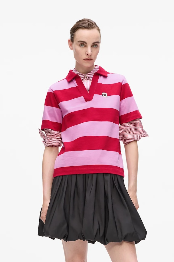Pamučna polo majica Karl Lagerfeld IKON regular roza A4W17099