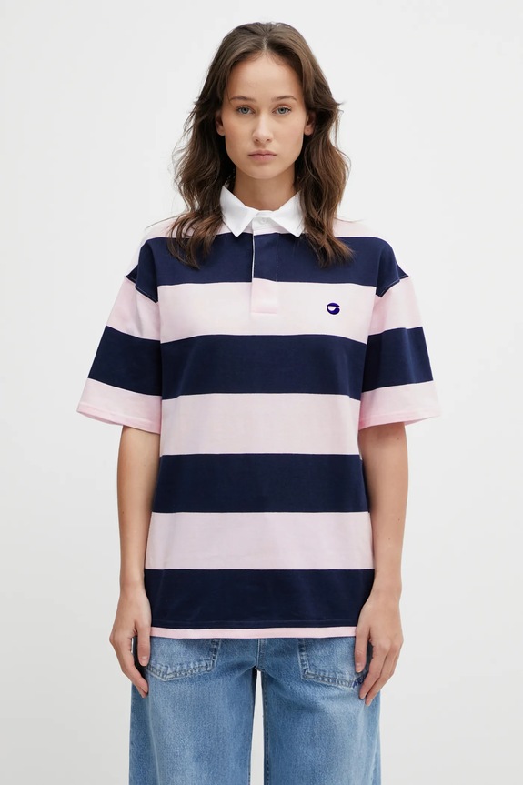 Coperni polo de bumbac Striped Polo curele roz COPJS117F5026