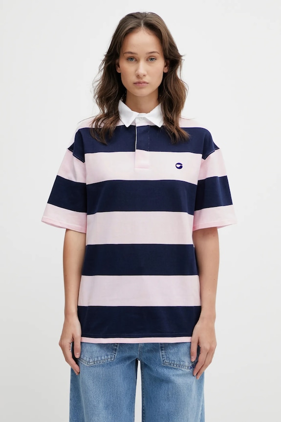 Coperni polo de bumbac Striped Polo curele roz COPJS117F5026