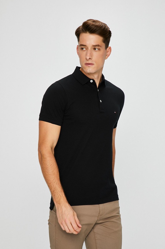Tommy Hilfiger - Πόλο βαμβάκι μαύρο MW0MW04975