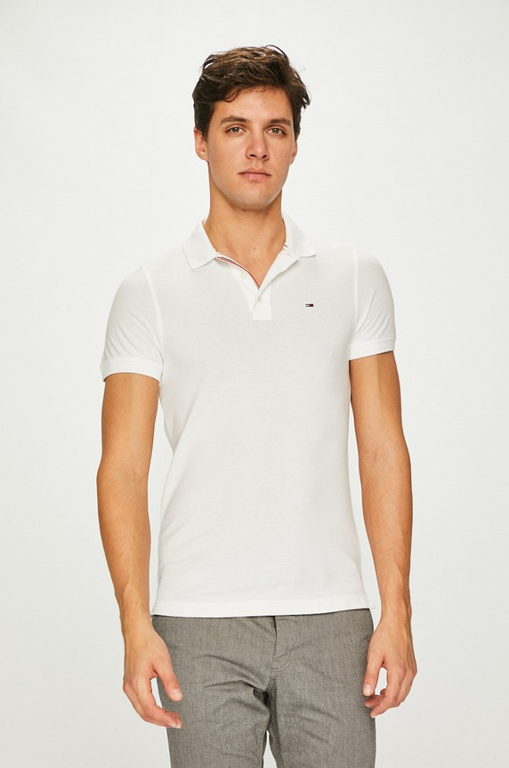 Tommy Jeans - Pánske polo tričko jednofarebný biela DM0DM04266