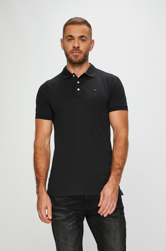 Tommy Jeans - Pánske polo tričko jednofarebný čierna DM0DM04266