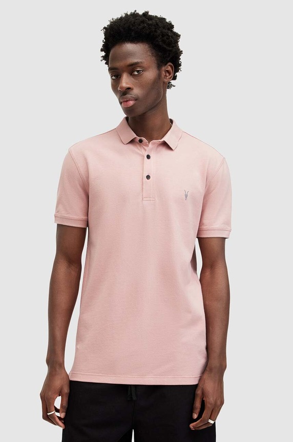 AllSaints polo tričko jednofarebný ružová MD051H