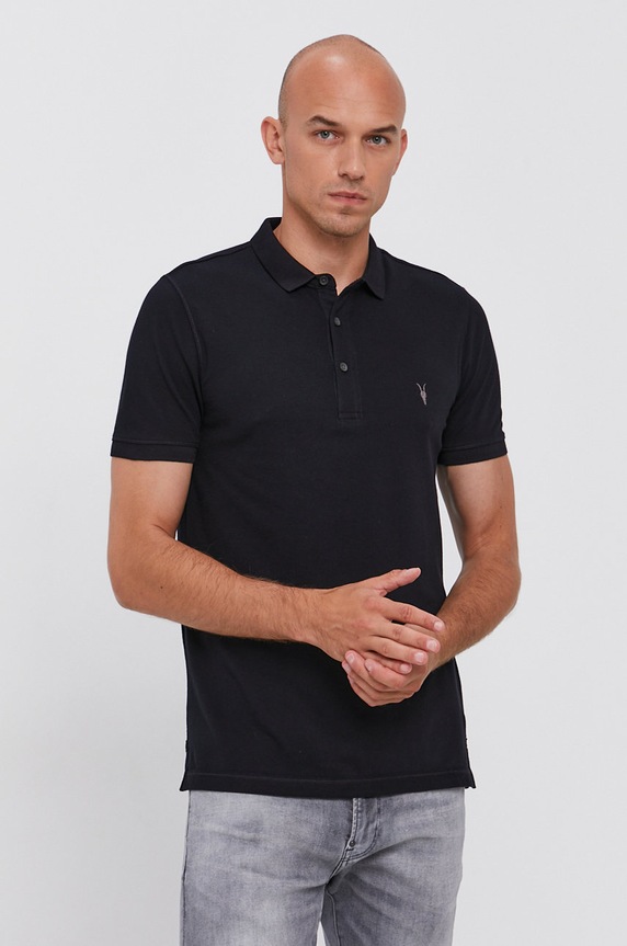 AllSaints - Polo tričko Reform Polo jednofarebný tmavomodrá MD051H