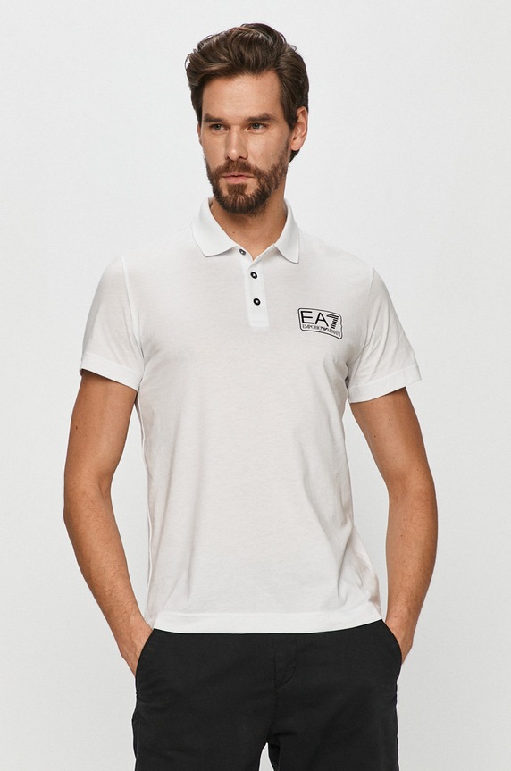 EA7 Emporio Armani - Polo bez uzorka bijela 8NPF12.PJNQZ