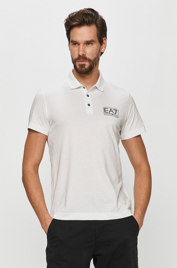 EA7 Emporio Armani - Polo bez uzorka bijela 8NPF12.PJNQZ