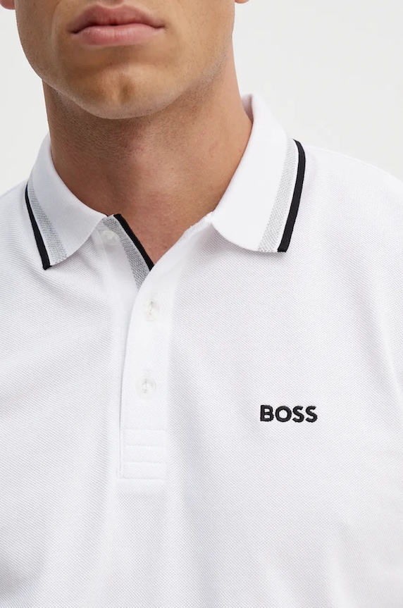 BOSS Green πόλο ανδρικό βαμβακερό Paddy 50469055 λευκό