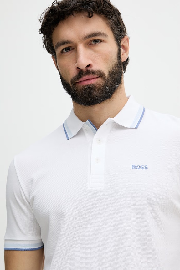 BOSS Green πόλο ανδρικό βαμβακερό Paddy λευκό 50469055