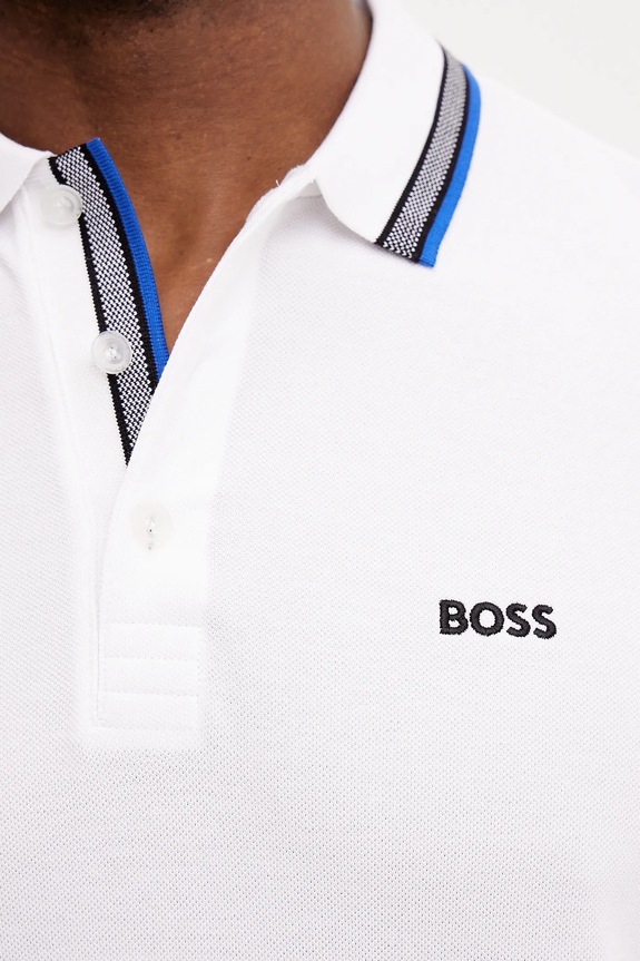 BOSS Green тениска с яка мъжка от памук Paddy 50469055 бял