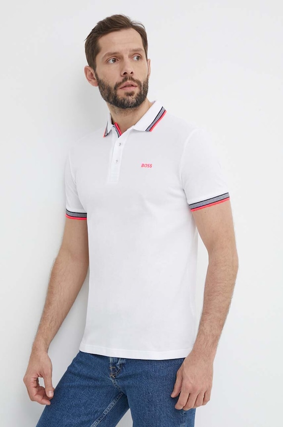 BOSS Green polo męskie bawełniane Paddy bawełna biały 50469055