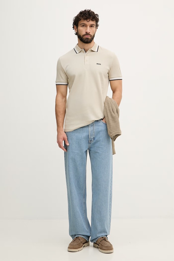 BOSS Green polo pánské bavlněné Paddy 50469055 béžová AA00