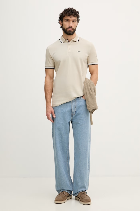 BOSS Green polo pánské bavlněné Paddy 50469055 béžová AA00