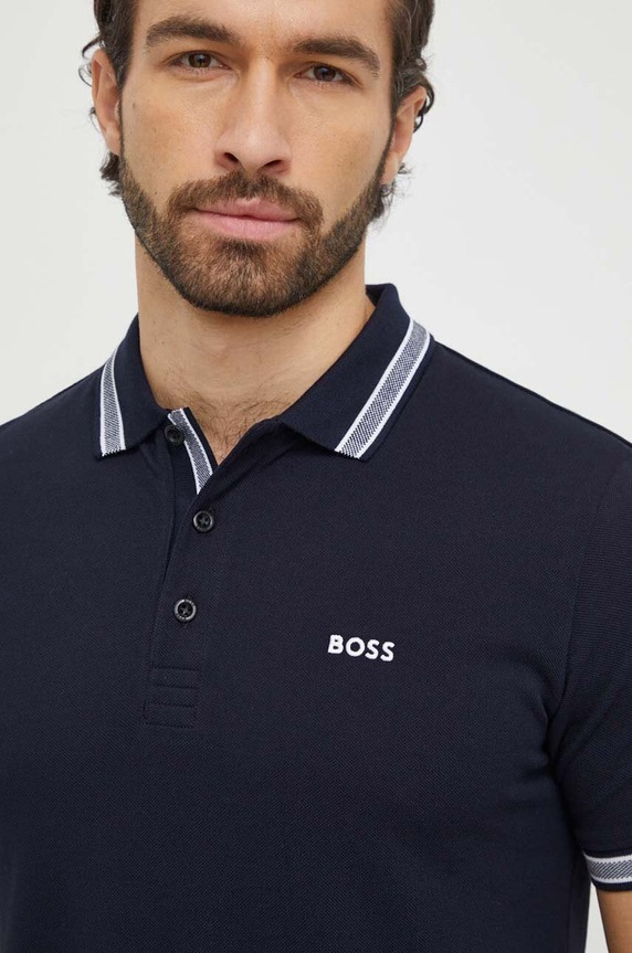 Ρούχα BOSS Green πόλο ανδρικό βαμβακερό Paddy 50469055 σκούρο μπλε