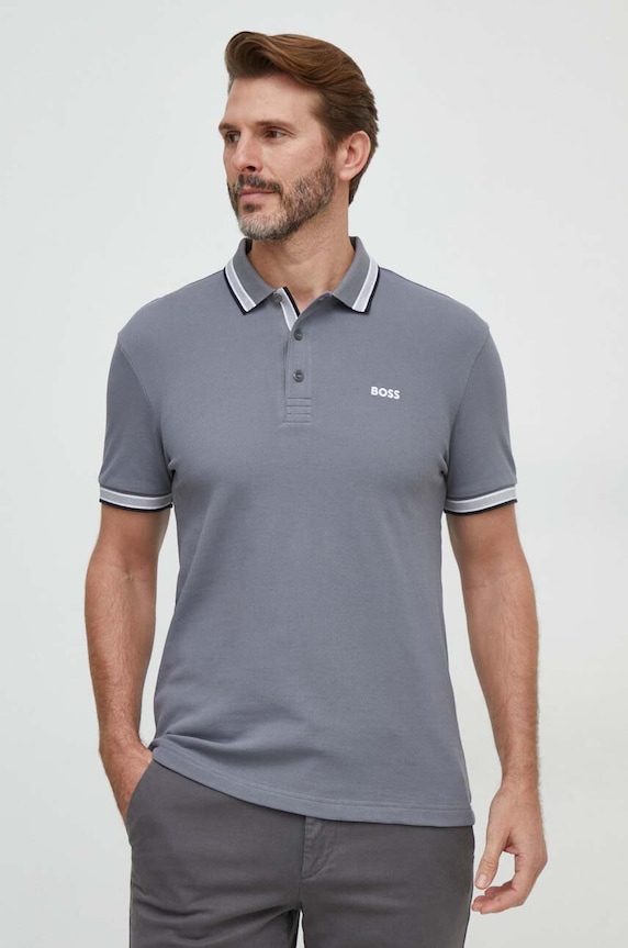 BOSS Green polo męskie bawełniane Paddy bawełna szary 50469055