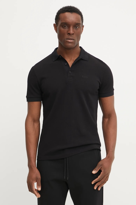 BOSS Green polo tričko pánske bavlnené Paddy jednofarebný čierna 50469055