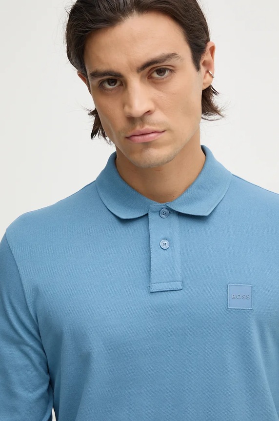 BOSS Orange longsleeve męski bawełniany z elastanem Passerby niebieski 50507704
