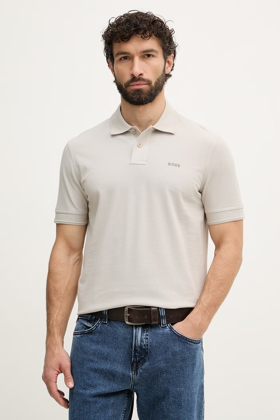 BOSS Orange polo męskie bawełniane Prime szary 50507813