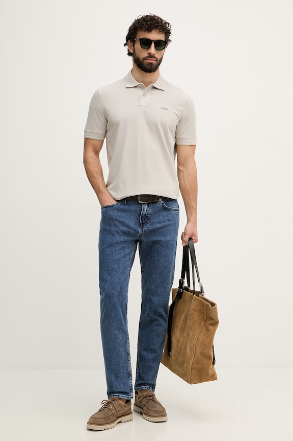 BOSS Orange polo męskie bawełniane Prime 50507813 szary AA00