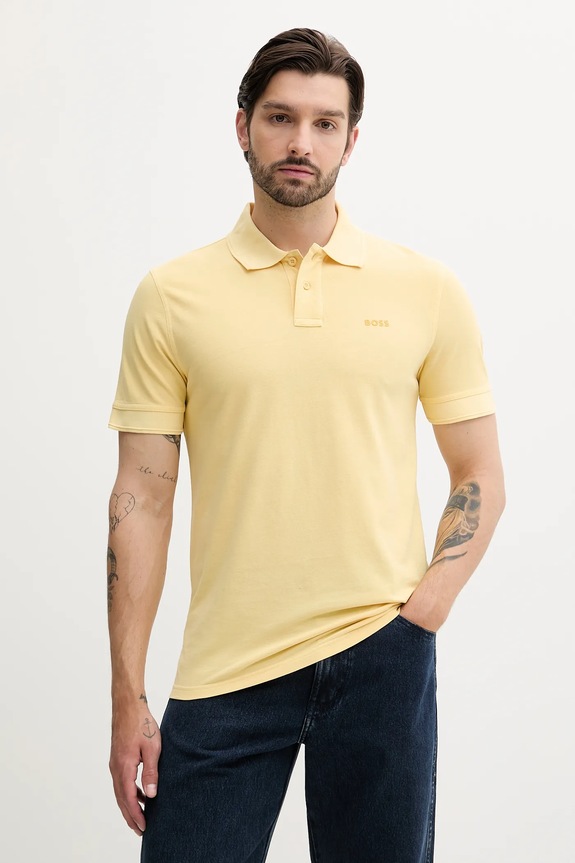 BOSS Orange polo tričko pánske bavlnené Prime jednofarebný žltá 50507813