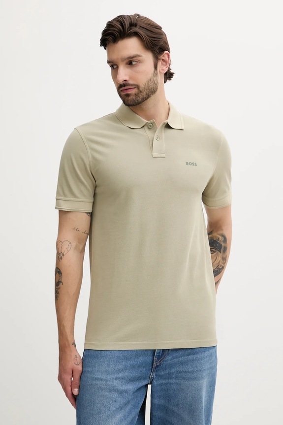 BOSS Orange polo tričko pánske bavlnené Prime jednofarebný zelená 50507813