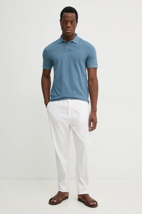 BOSS Orange polo męskie bawełniane Prime 50507813 niebieski AA00