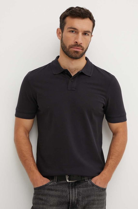 BOSS Orange polo tričko pánske bavlnené Prime jednofarebný čierna 50507813