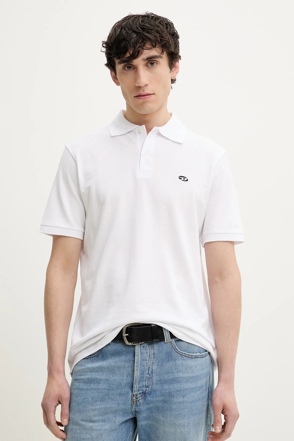 Βαμβακερό μπλουζάκι πόλο Diesel T-REJUST-DOVAL-PJ POLO SHIRT κανονικό λευκό A15057.0AIJR
