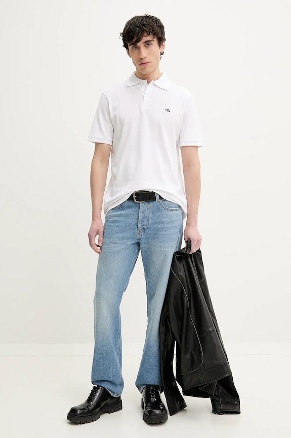Βαμβακερό μπλουζάκι πόλο Diesel T-REJUST-DOVAL-PJ POLO SHIRT A15057.0AIJR λευκό AA00