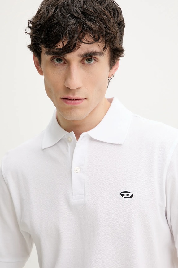 Βαμβακερό μπλουζάκι πόλο Diesel T-REJUST-DOVAL-PJ POLO SHIRT λευκό A15057.0AIJR