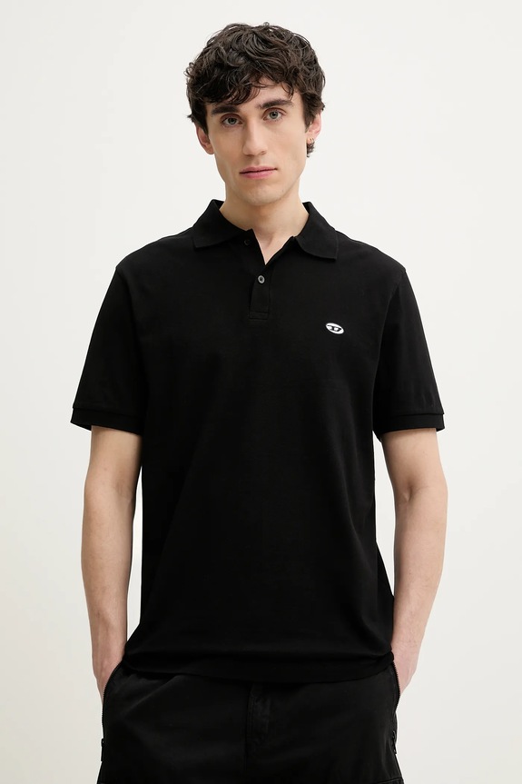 Βαμβακερό μπλουζάκι πόλο Diesel T-REJUST-DOVAL-PJ POLO SHIRT κανονικό μαύρο A15057.0AIJR